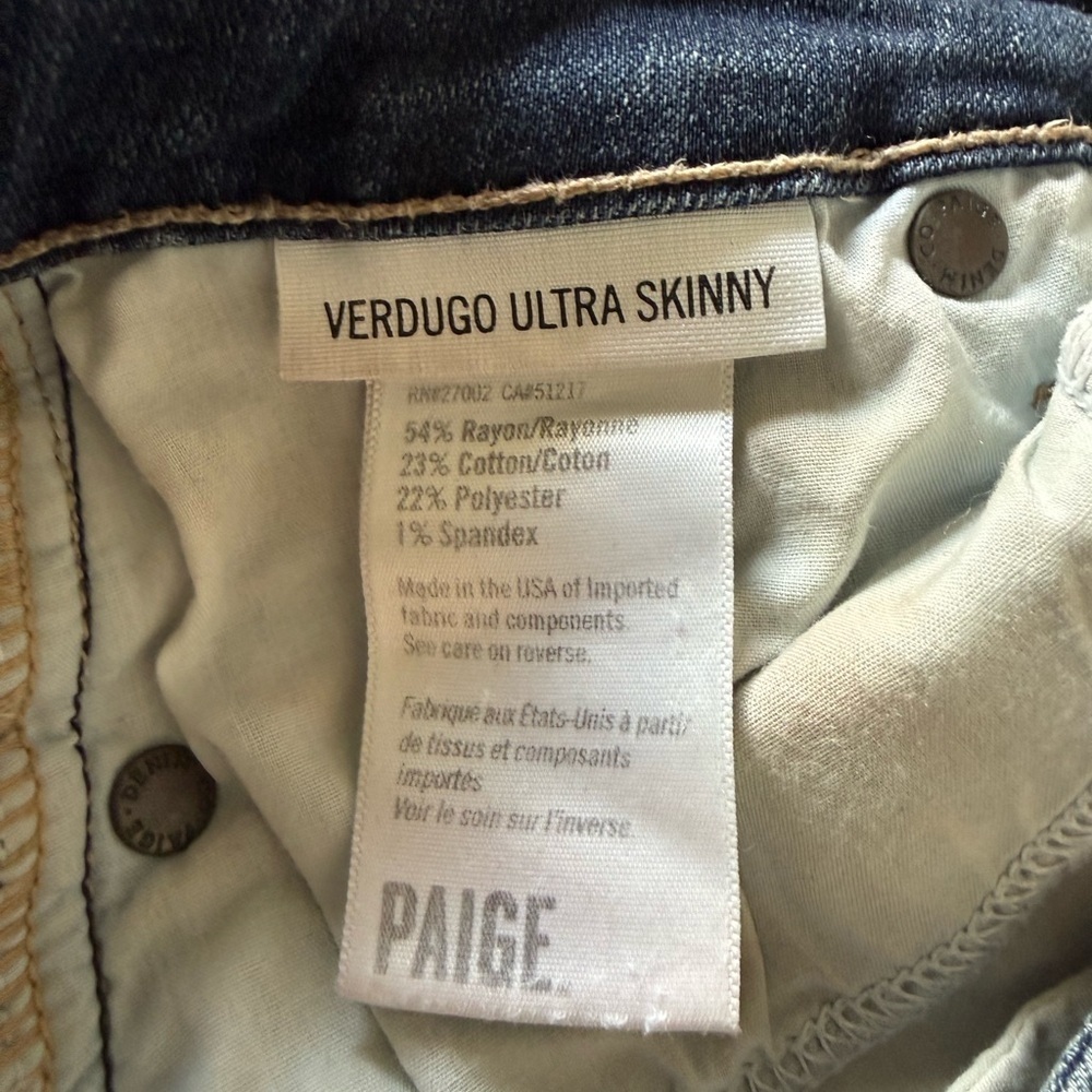 PAIGE Women's Dark Blue Ripped Skinny Jeans - Picture 4 of 7